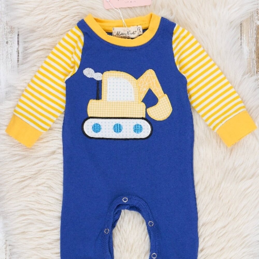 Royal Blue & Yellow Excavator Raglan Romper